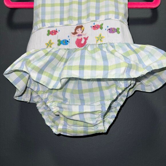 Infants Smocked Romper 12m Claire & Charlie Mermaid Ruffle Racerback Convertible - Picture 3 of 6